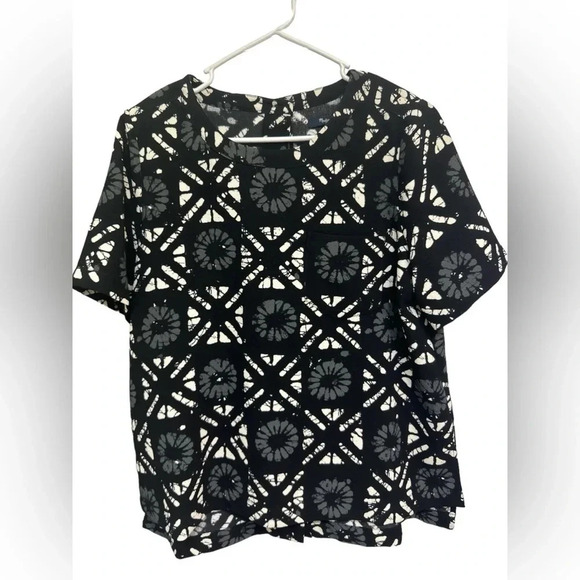 Madewell batik black, white and grey button back short sleeve shirt NWT - Picture 1 of 9
